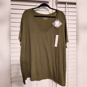 NWT Ava & Viv Plus Size V-neck Tee 3X Olive Green